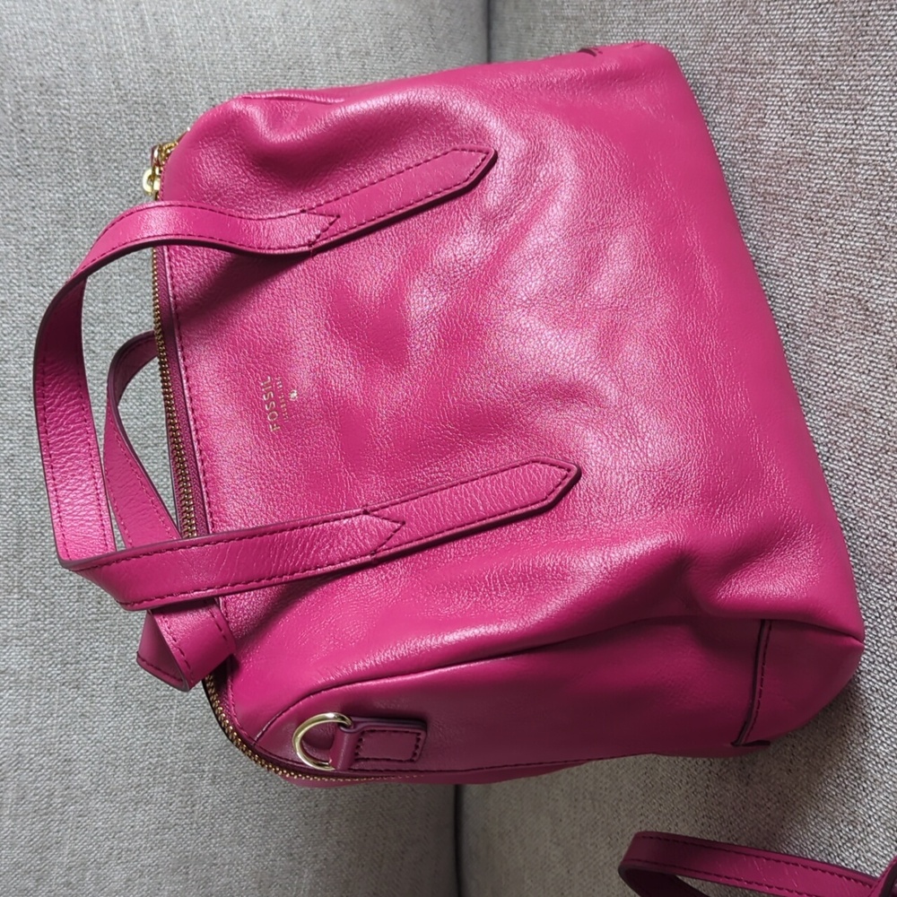 Fossil Rare Raspberry Pink Leather Sydney Satchel Bag - Picture 6 of 10